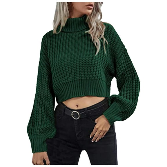 Women Sweaters Casual Crew Neck Long Sleeve Knitted Pullover Fall Tops,Green,M