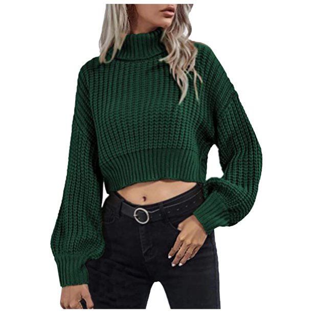 Gibobby Suéter de Punto, Suéter de cuello de tortuga para mujer, suéter de punto de manga larga, suéter de canalé fino, blusa de temperamento para mujer(Verde,XG)