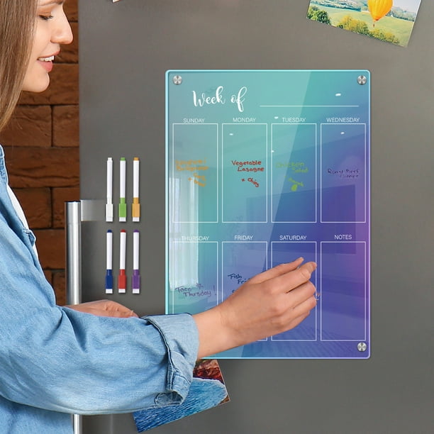 Pizarra de mensajes con plan semanal de acrílico de colores Lisbinx y pegatinas borrables para refrigerador