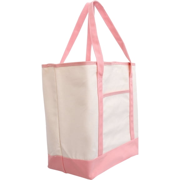 ThreadArt Extra Large 100% Cotton Natural Canvas Tote Bag With Light Pink Handles - 22"x16"x6" - 14 oz Canvas - For Women, School, Shopping, Beach, Getaways, Gifts