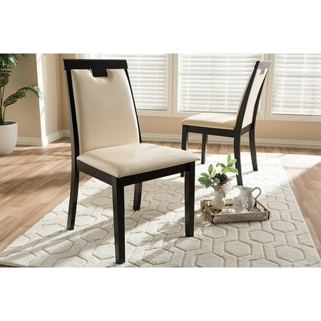 Dark Brown Leather Chair (Set of 2 Baxton Studio Evelyn Modern and Contemporary Beige Faux Leather Upholstered and Dark Brown Finished Dining Chair)