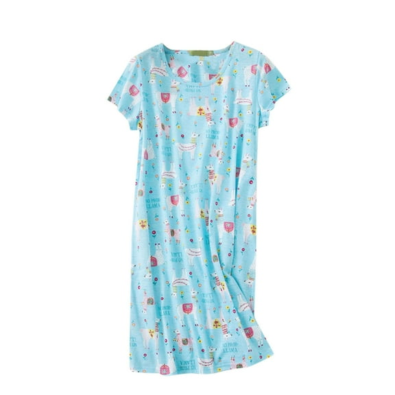 Youmylove Women Sleepwear Cotton Nightgown Short Sleeve Shirt Casual Printed Sleepdress Comfy Nightshirt Nightgowns