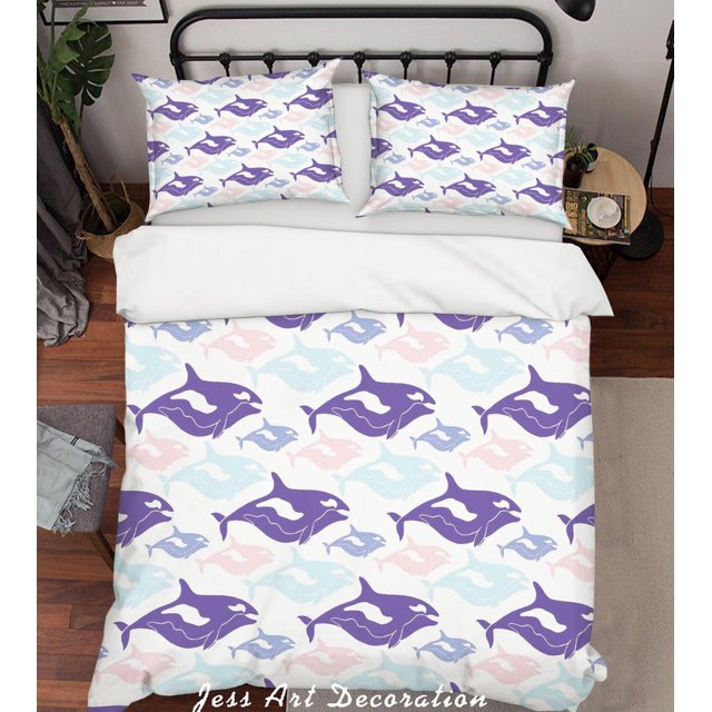3D púrpura azul rosa delfín Funda nórdica Juego de ropa de cama Funda nórdica Fundas de almohada