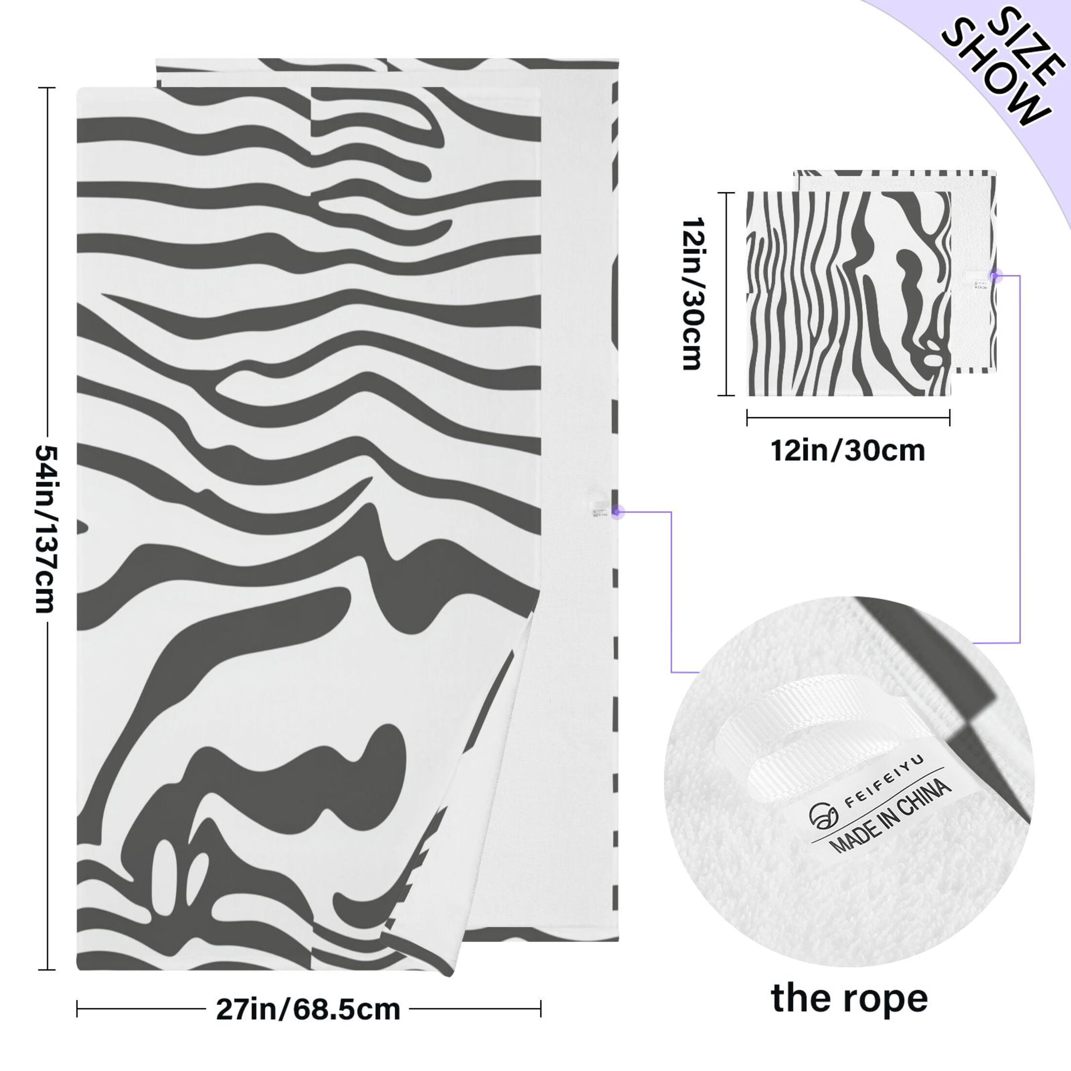 Art Black and White Pattern 2 Piece Cotton Bath and Face Towel Set Soft and Absorbent, for Beach Pool Bathroom