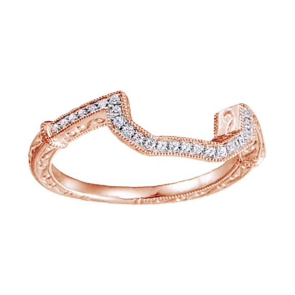 AFFY Round Cut White Natural Diamond Enhancer Band Ring In 14K Solid Rose Gold (0.16 Ct), Size-4 By