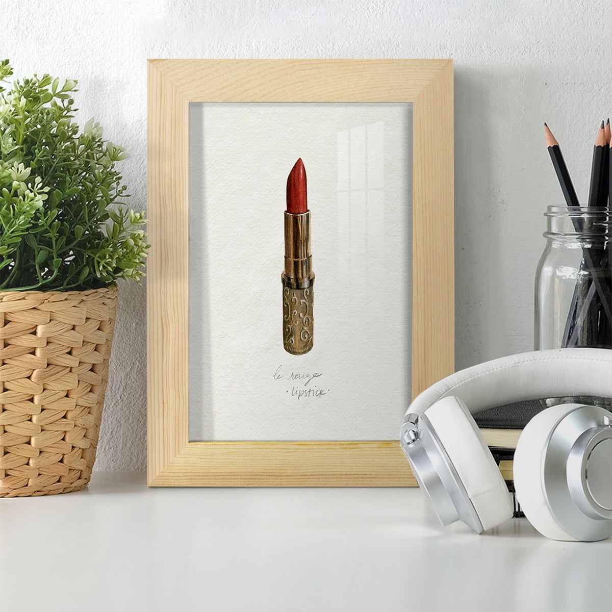 Gilded Toiletries III - Framed Print w/glass - Natural Wood