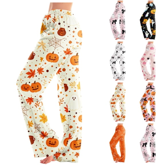 Satingcolo Halloween Pants for Women Lounge Pajamas Bottom Cute Pjs Fall Active Joggers Halloween Themed Print Pajamas pants