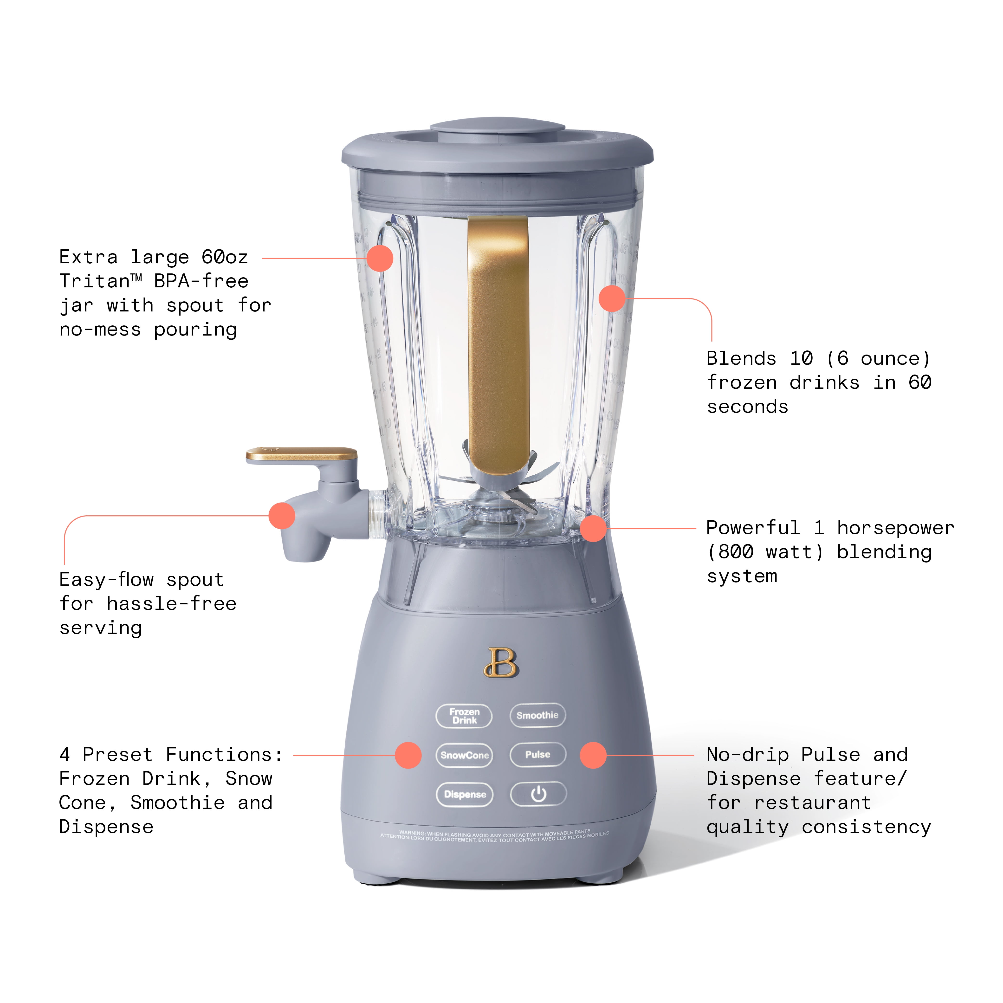 Beautiful Slush Crush 60 oz 4-Speed Frozen Drink Maker, Cornflower Blue by Drew Barrymore