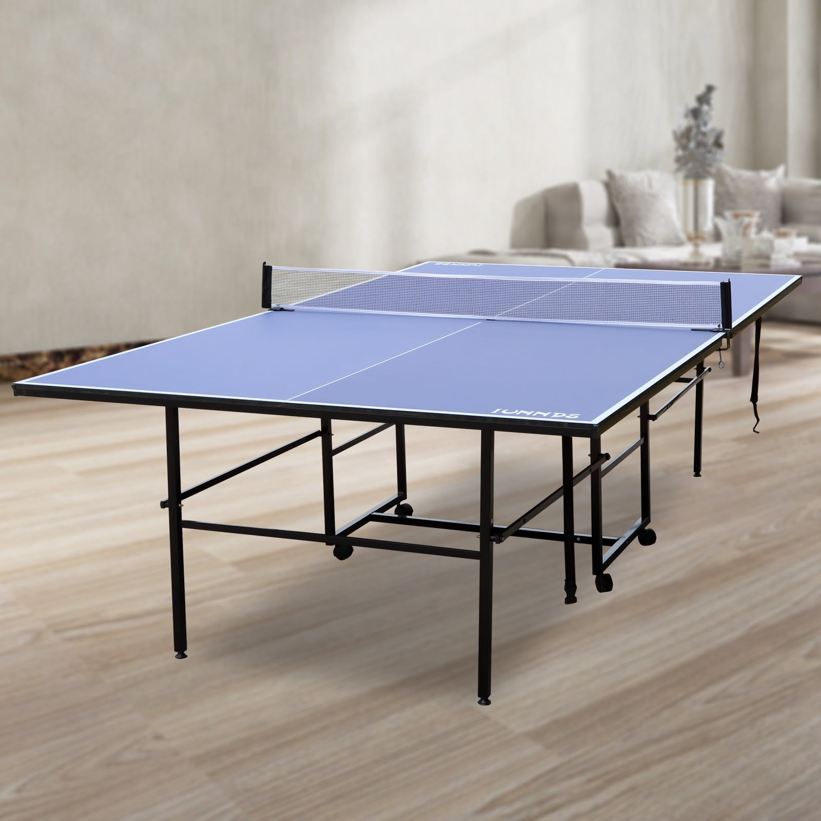 Maritcute 9ft Mid-Size Foldable and Portable Ping Pong Table Set for Indoor Games,Comes with Net, 2 Table Tennis Paddles, and 3 Balls