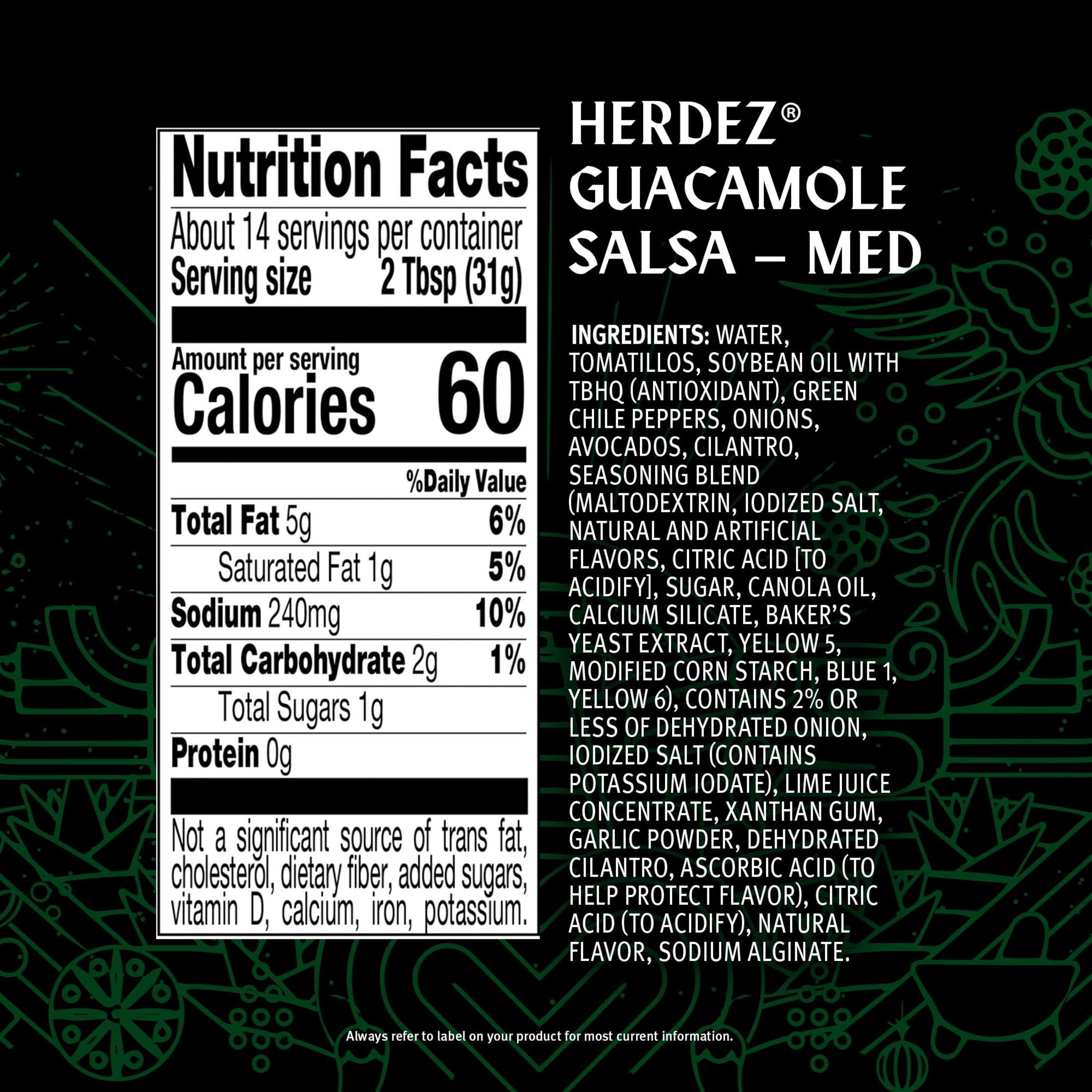 (12 pack) HERDEZ Guacamole Salsa Medium, Tortilla Chip Dip, Shelf Stable, 15.7 oz Glass Jar