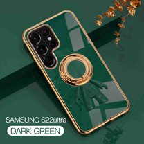 Nalacover Slim Case for Samsung Galaxy S22 Ultra,Cute Cartoon 6D Plating Astronaut Hidden Magnetic Ring Kickstand Soft TPU Shockproof Corner Protection Drop Proof Edge Bumper Cover.Darkgreen