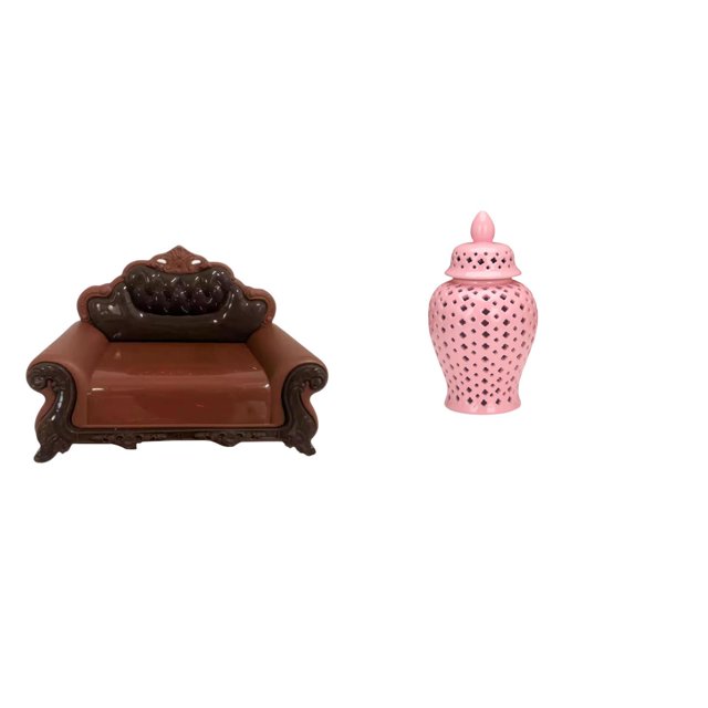 Sofá en miniatura para muñecas,Muebles de casa de muñecas,modelo de sofá europeo,decoración,Tarro de jengibre de cerámica,Jarrón de cerámica con jengibre y arreglo floral,Jarrón