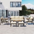 thumbnail image 3 of 6-Piece Patio Furniture Conversation Set, All-Weather Steel Outdoor Sectional Sofa Set with 2 Ottomans & Acacia Wood Coffee Table, Beige, 3 of 11
