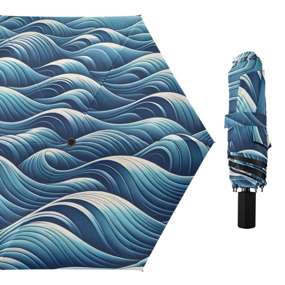 Ocean Wave Compact Sun Umbrella Windproof Travel Umbrellas for Rain Strong Portable UV Protection