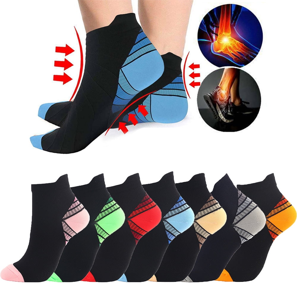 Compression Socks for Unisex Men and Women , Ankle Soft Moisture-Wicking Socks , Athletic Cushioned Low Cut Running Socks for a Secure Fit - 6 Pairs