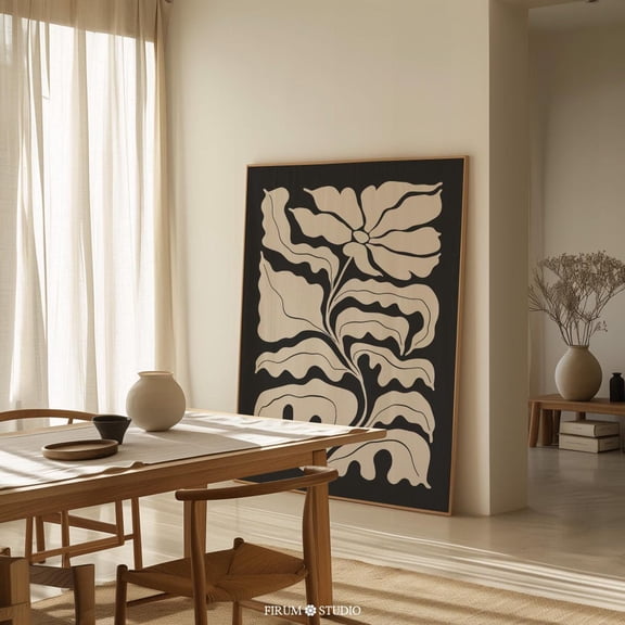 Moody Abstract Botanical Art Print, Mid Century Modern Living Room Wall Art, Dark Floral Wall Decor, UNFRAMED PAPER POSTER, Home Decor, Vintage Gift, Living Room Dercor