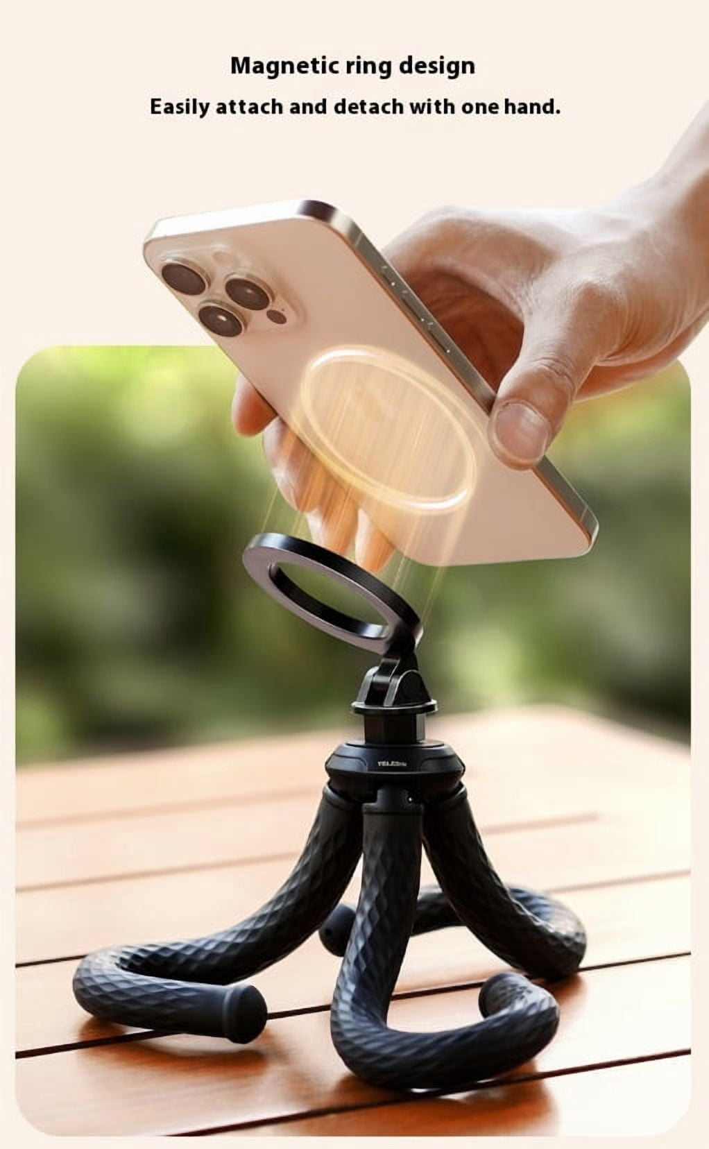 Flexible Magnetic Octopus Tripod - Bigcan Adjustable Phone Stand with MagSafe Mount for Vlogging, Desk Recording, Outdoor Travel, Overhead Shooting