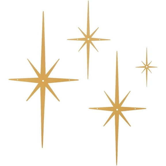 4Pcs Metal Star Burst Wall Decor Mid Century Star Decor Gold 8 Pointed Atomic Stars Celestial Wall Art Sculpture Hanging Ornament Modern Home Accents for Bedroom Office Room Decoration