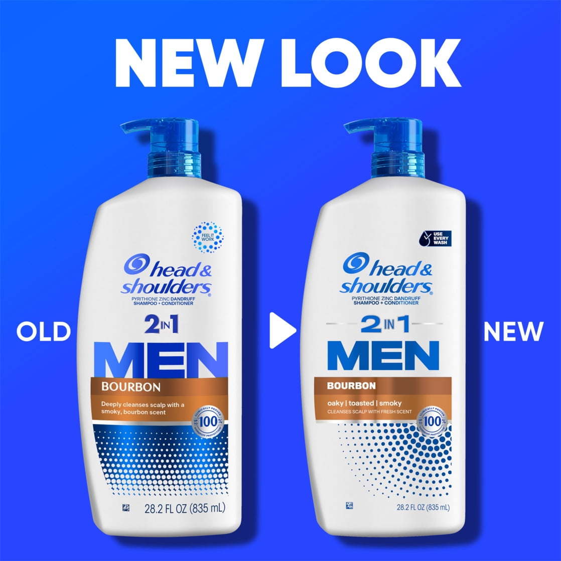 Head and Shoulders Mens 2 in 1 Dandruff Shampoo and Conditioner, Anti-Dandruff Treatment, Bourbon for Daily Use, Paraben Free, 28.2 oz