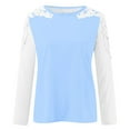 thumbnail image 4 of WREESH Womens Fashion T-Shirts Color Block Casual Round-Neck Lace Hollow Out Long Sleeve Pullover Slimming Blouse T-Shirt Tops Light Blue, 4 of 4