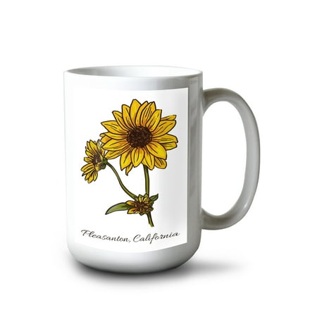 

15 fl oz Ceramic Mug Pleasanton California Prairie Sunflower Dishwasher & Microwave Safe