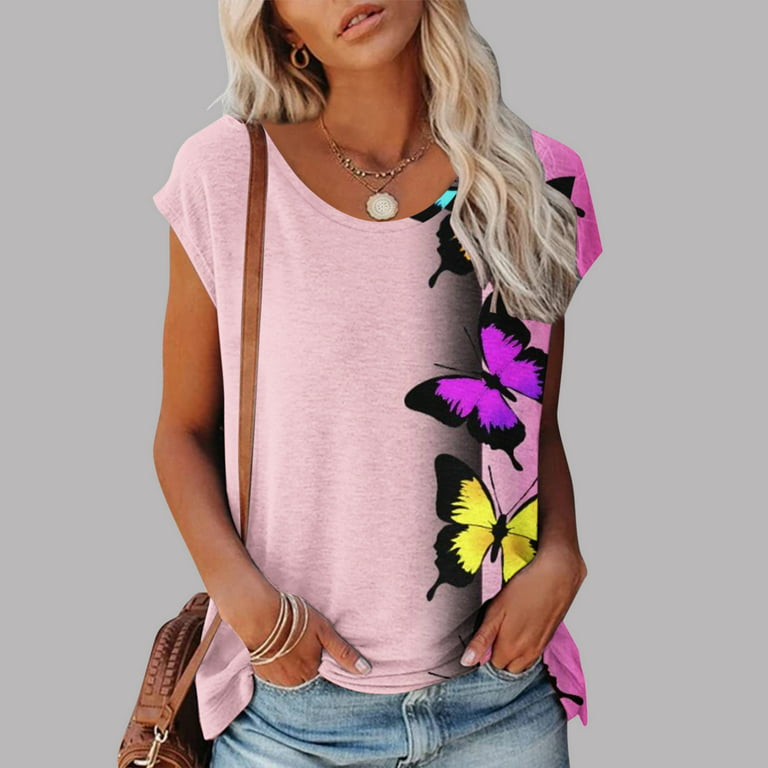 Summer Fashion Floral Print Blouse Pullover Ladies O-Neck Tee Tops