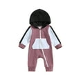 thumbnail image 1 of SUNSIOM Infant Baby Full Length Jumpsuit Contrast Color Hood Long Sleeve Romper with Zipper, 1 of 8