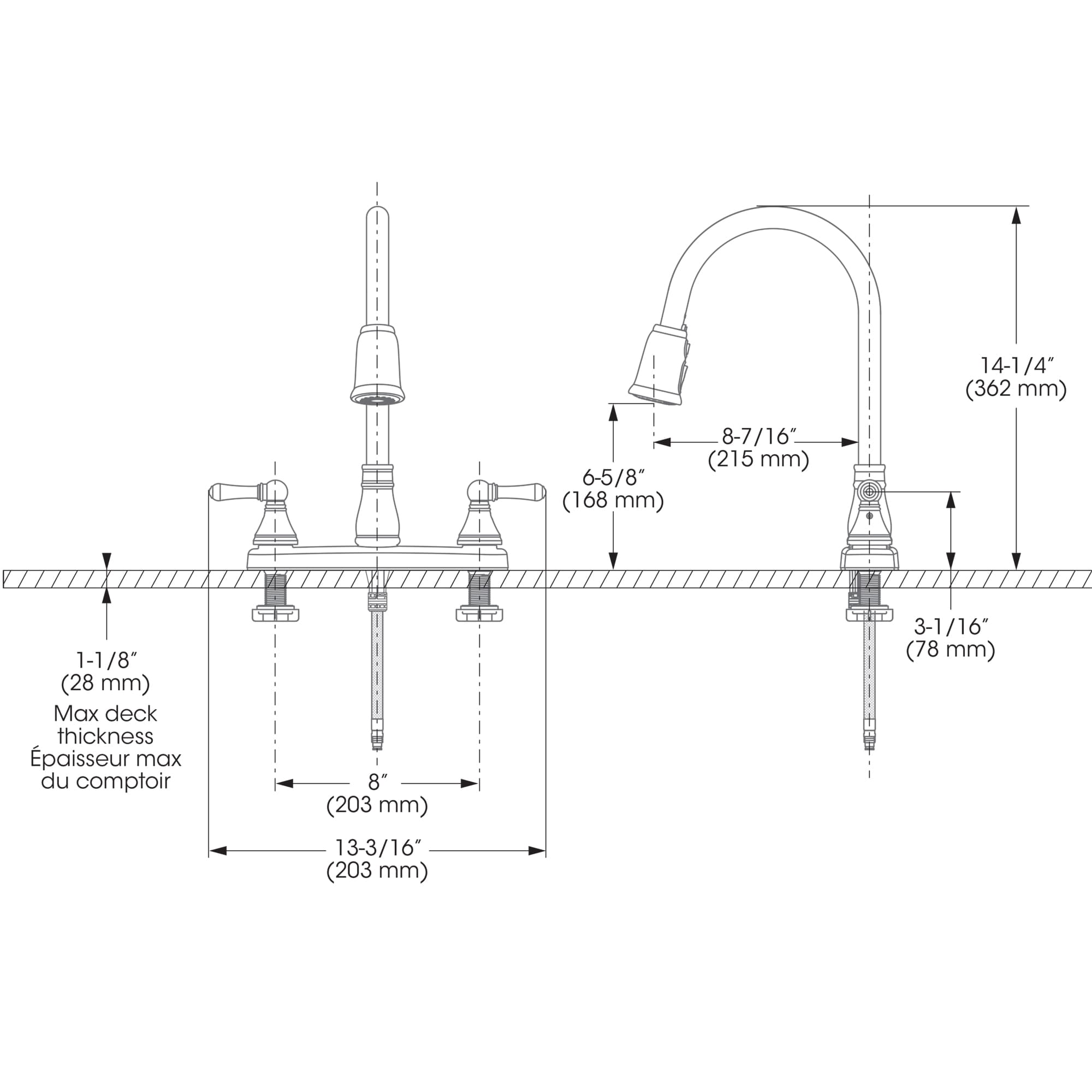 Belanger Non-Metallic 2-Handle Centerset Pull-Down Kitchen Faucet with 59" Hose, Brushed Nickel