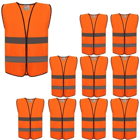 

zojo High Visibility Kids Safety vests Adjustable Size Ages:13+ (10 Pack Kids-L-Neon Orange)