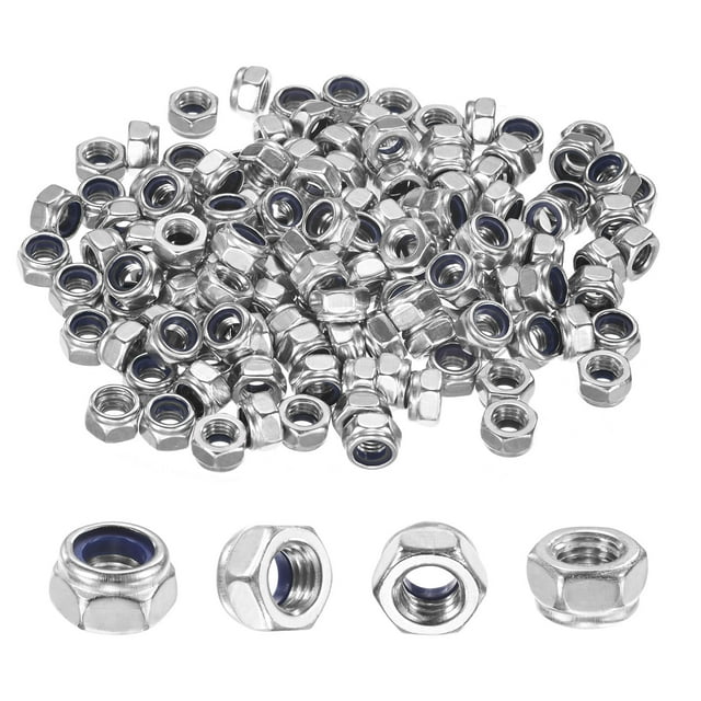 Uxcell 100-Pack Metric Nylon Insert Hex Lock Nuts, M5 x 0.8mm Thread 304 Stainless Steel Self-Locking Locknuts for Industrial