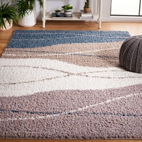 SAFAVIEH Calico Louella Abstract Polyester Shag Area Rug, Taupe/Blue, 5'3" x 7'6"