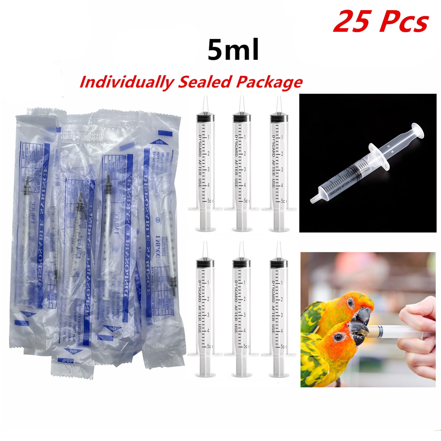 25 Pack of 5ml Luer Slip Syringes without Needle, Disposable, Sterile