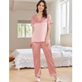 thumbnail image 3 of Ekouaer Women's Satin Silky Pajama Set Short Sleeve Two Piece Nightwear Short Sleeve T Shirt with Long Pajama Set Pj Loungewear, 3 of 6