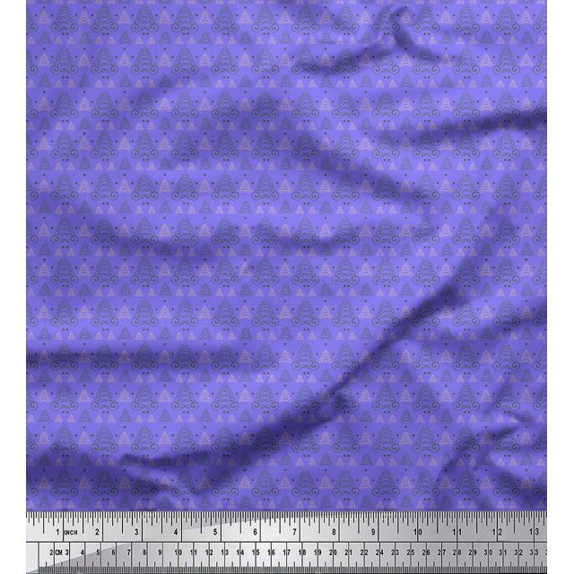Soimoi Purple Modal Satin Fabric Dot & Ribbon Ethnic Printed Fabric 1 Yard 42 Inch Wide