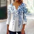 thumbnail image 2 of CYMMPU Loose Fit V Neck 3/4 Sleeve Spring Tops Blouses for Women Dressy Casual Fall Fashion Shirts Floral Printed Tunic Tops A-line Dressy Topss Light Blue XXL, 2 of 5