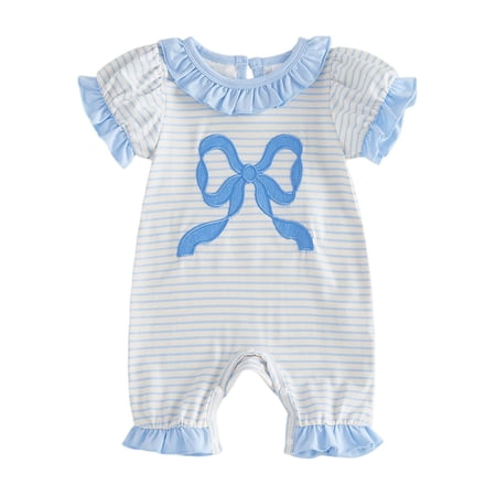Wxirdiow Newborn Baby Girl Clothes Baby Girl Clothes Summer Romper Short Sleeve Knit Jumpsuit Infant One Piece Outfit Blue Size 6-12 Months