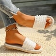 thumbnail image 6 of LOVZFMLL Sandals for Women Textile Open Toe Slip On Flat Slippers Summer Casual Outdoor Beach Vacation Fashion Slide Sandals White 8, 6 of 8