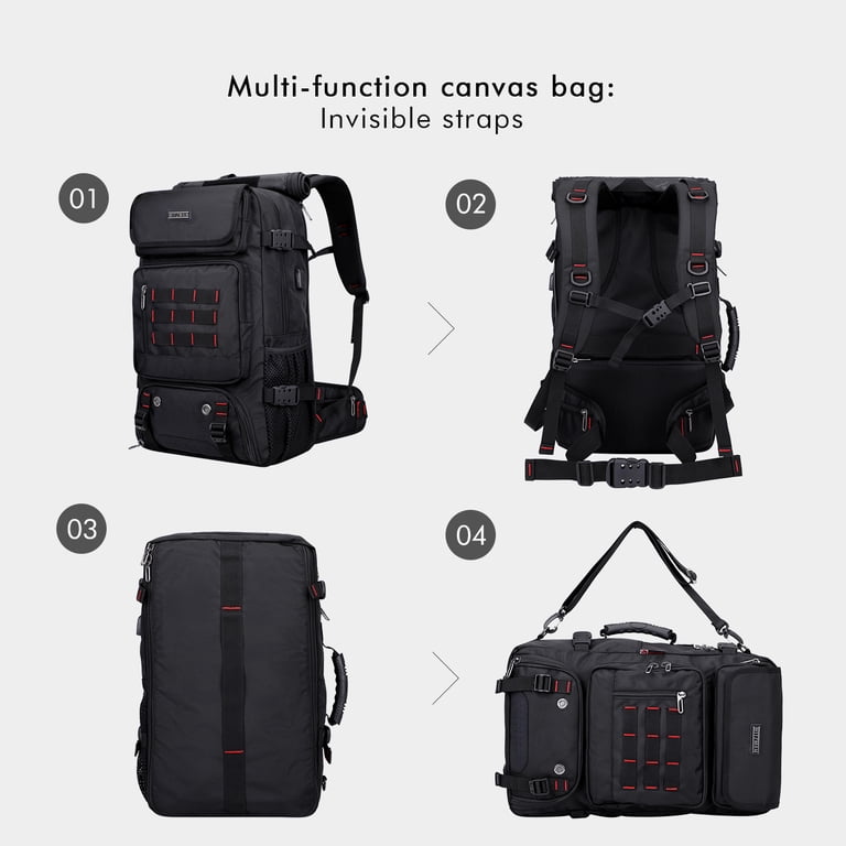 WITZMAN, Carry on Travel Backpack, B682, Large Size Black Nylon