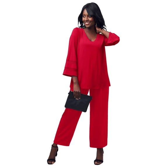 Jessica London Women's Plus Size Stretch Knit Mesh Inset Sleeve Tunic