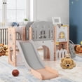 thumbnail image 2 of Costway All in 1 Toddle Slide Playset Freestanding Kids Slide with Tunnel, Basketball Hoop Pink+Gray, 2 of 10