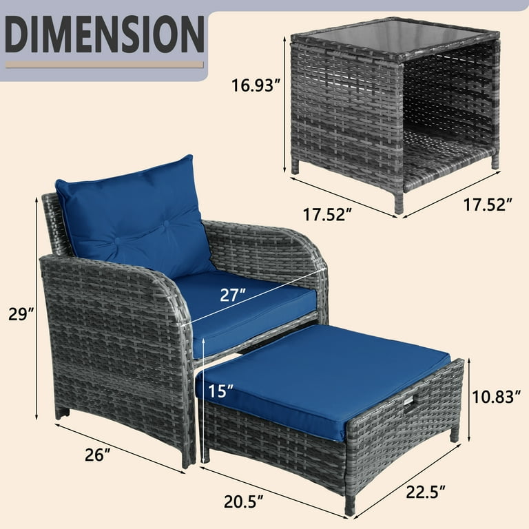 Wicker chair with nesting ottoman sale