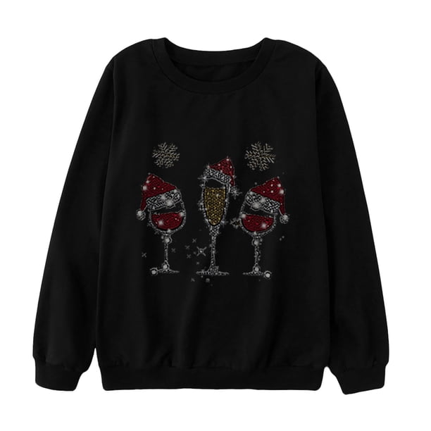 Señoras moda Casual manga larga Navidad copa de vino tinto impreso padre-hijo sudadera mamá Fridja nalpqowj658