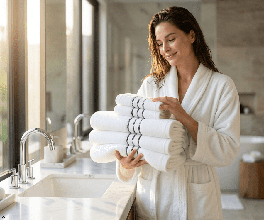Aertex Stripe 100% Cotton 520 GSM 6 Piece Bath Towel Set, Soft & Absorbent, Quick Dry, 2 Bath 27x54, 2 Hand 16x28, 2 Wash 13x13, White with Stripes, OEKO-TEX® Certified
