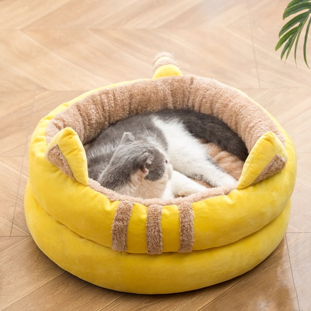 LSLJS Lit Rond Moderne en Peluche Douce pour Animaux de Compagnie pour Chats Ou Petits Chiens, Mini Lit pour Chien de Taille Moyenne Cat Autochauffant Automne Hiver Intérieur pour Somnoler Dormir Chenil Douillet pour Minou Teddy