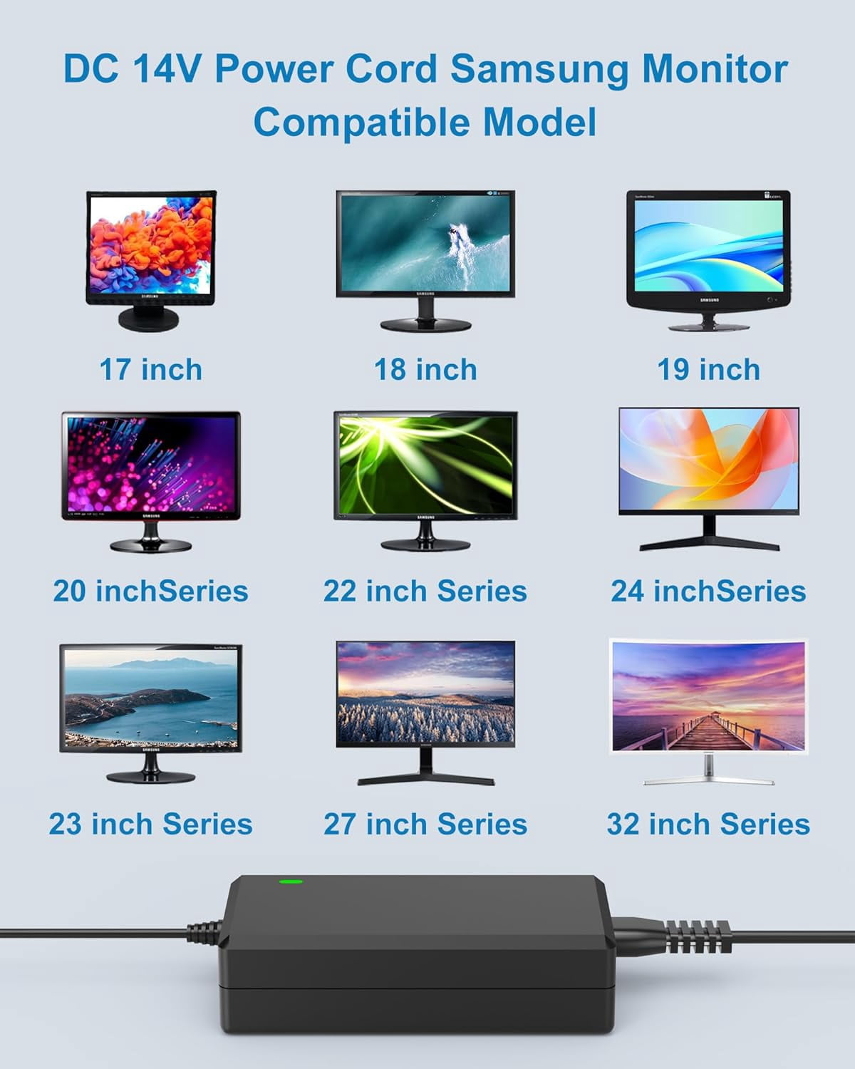 for Samsung Monitor Power Cord DC 14V 4A for Samsung SyncMaster 32” 27" 24" 22" 23" 20" 19" 18" 17" 15” Screen LED LCD TFT Monitor TV Power Supply Cord