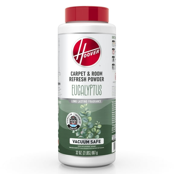 Hoover Carpet & Room Refresher Carpet Powder, Eucalyptus Scent, for Carpet, Rugs, and Upholstery, Vacuum Safe, Odor Eliminator, AH31214, 32 oz.