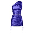 thumbnail image 3 of Bibifish Womens Skirt Sets Shiny Nightclub Club Party 2 Piece Outfits Summer One Shoulder Tops And Ruched Cropped Bodycon Mini Skirt, 3 of 6