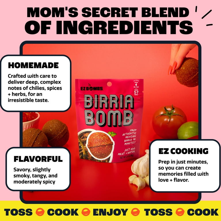 EZ Bombs Birria Bomb Seasoning, Single Bomb Pack – Authentic Mexican Spice Mix for Tacos, Burritos, Nachos, and Quesadillas – Made with Real Chiles, Herbs, and Spices for Quick and Flavorful Meals
