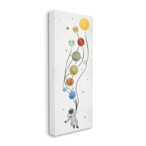 Stupell Industries Whimsical Astronaut Floating Balloon Planets Stars,20 x 48,Designed by Daphne Polselli