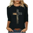 thumbnail image 4 of DDAPJ pyju Christian Easter T-shirts for Women 3/4 Sleeve Plus Size Tops Jesus Cross Print Graphic Tees Religious Faith Shirt Mid-length Pullover Blouses Black XXXXXL, 4 of 4